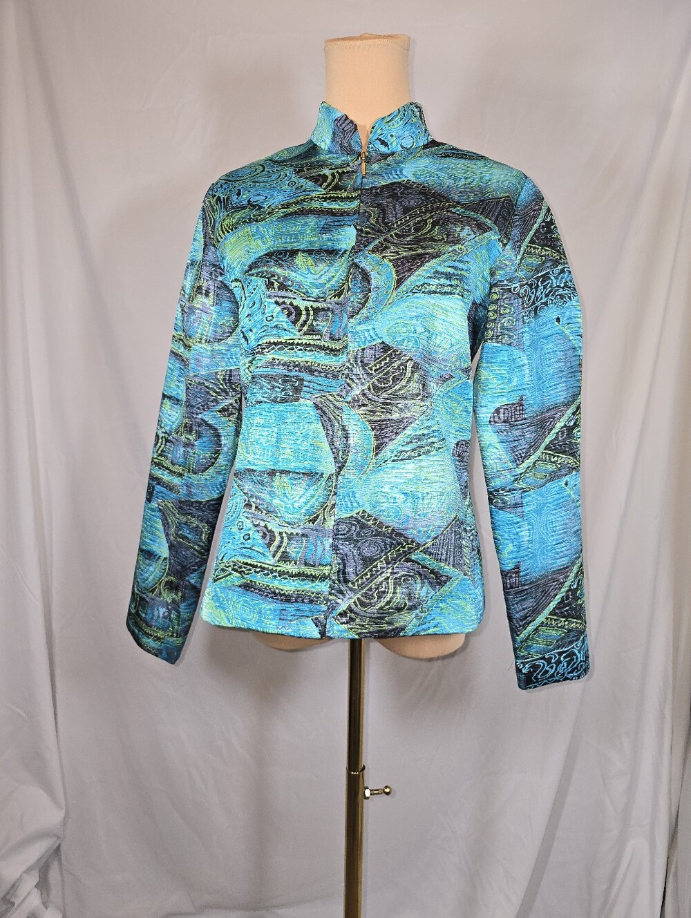 Women's Blue Green Patterned Lightweight Jacket
